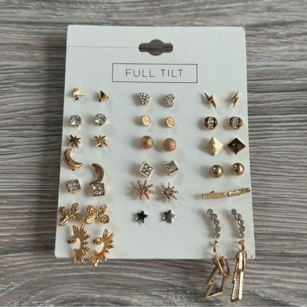 Full Tilt Gold and Clear Mixed Stud and Dangle Earring Set